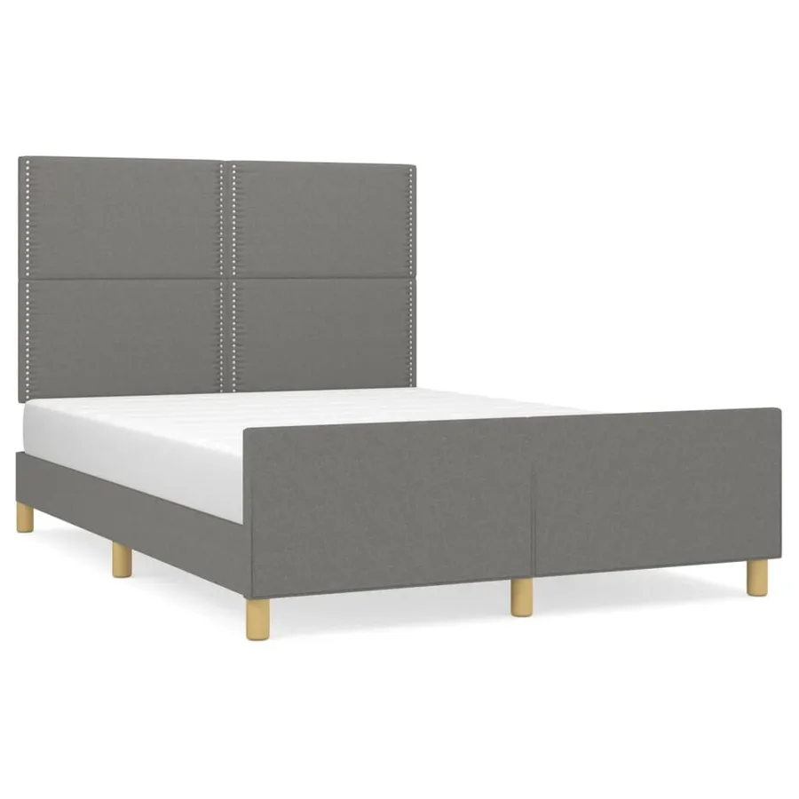Cadre de lit sans matelas gris foncé 140x190 cm tissu - 2