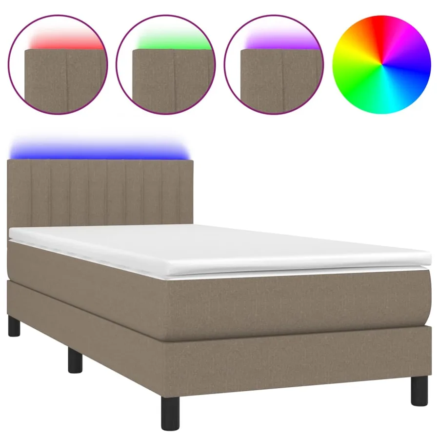 Sommier à lattes de lit avec matelas LED Taupe 100x200 cm Tissu - 2