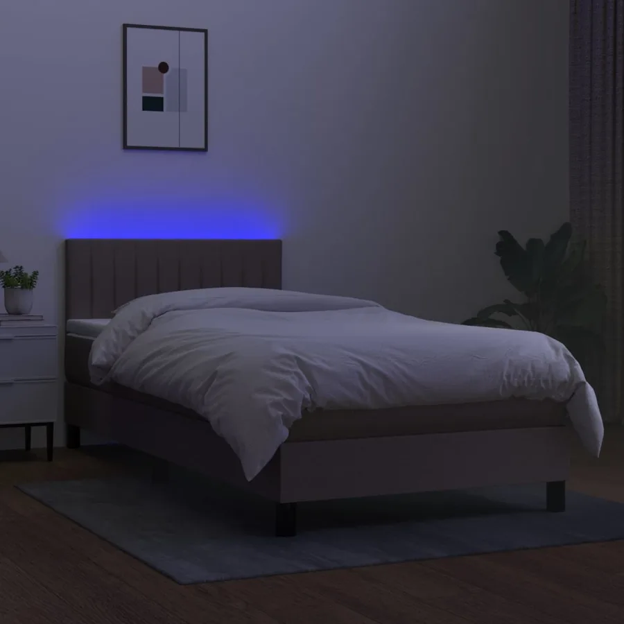 Sommier à lattes de lit avec matelas LED Taupe 100x200 cm Tissu - 4