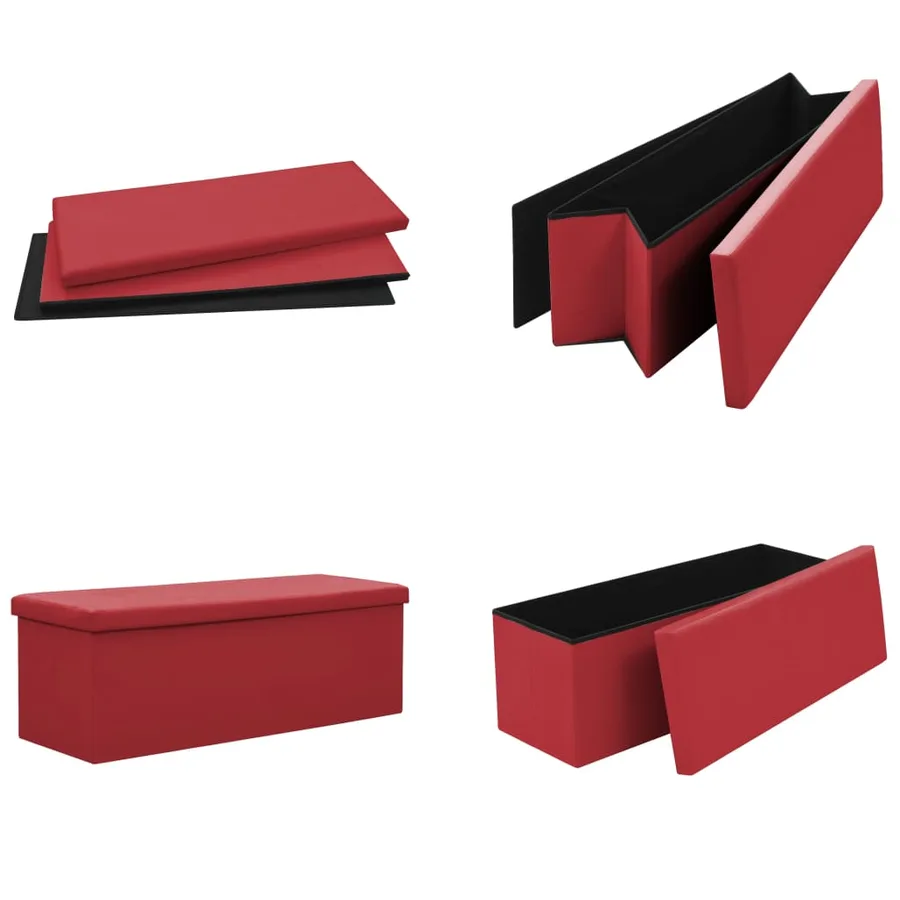 Banc de rangement pliable Rouge bordeaux PVC - 5