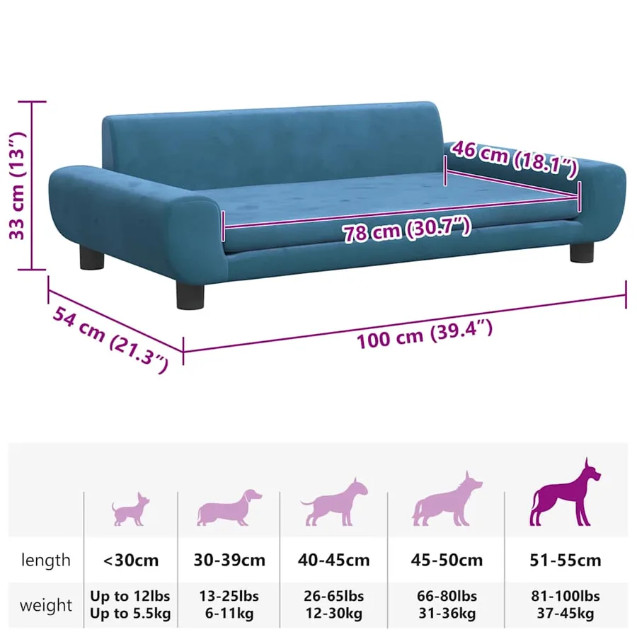 Lit pour chien bleu 100x54x33 cm velours - 7
