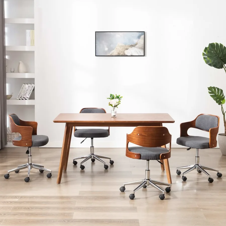 Chaises pivotantes à manger lot de 4 gris bois courbé et tissu