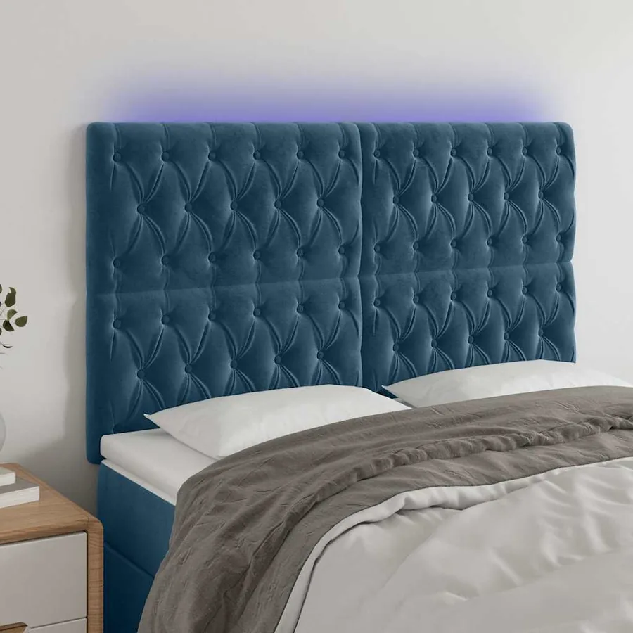 Tête de lit à LED Bleu foncé 160x7x118/128 cm Velours
