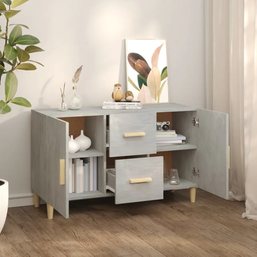 Buffet gris béton 100x36x60 cm bois d'ingénierie - 7