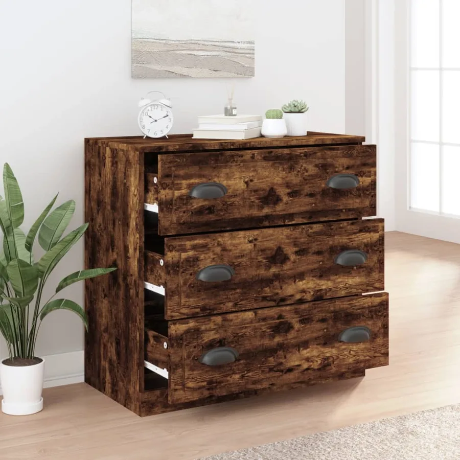 Buffet chêne fumé 70x35,5x67,5 cm bois d'ingénierie - 6
