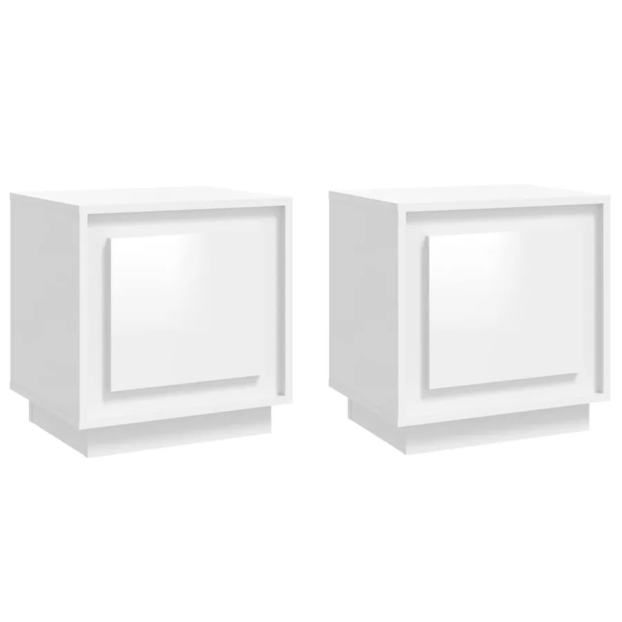 Tables de chevet 2pcs blanc brillant 44x35x45cm bois ingénierie - 2