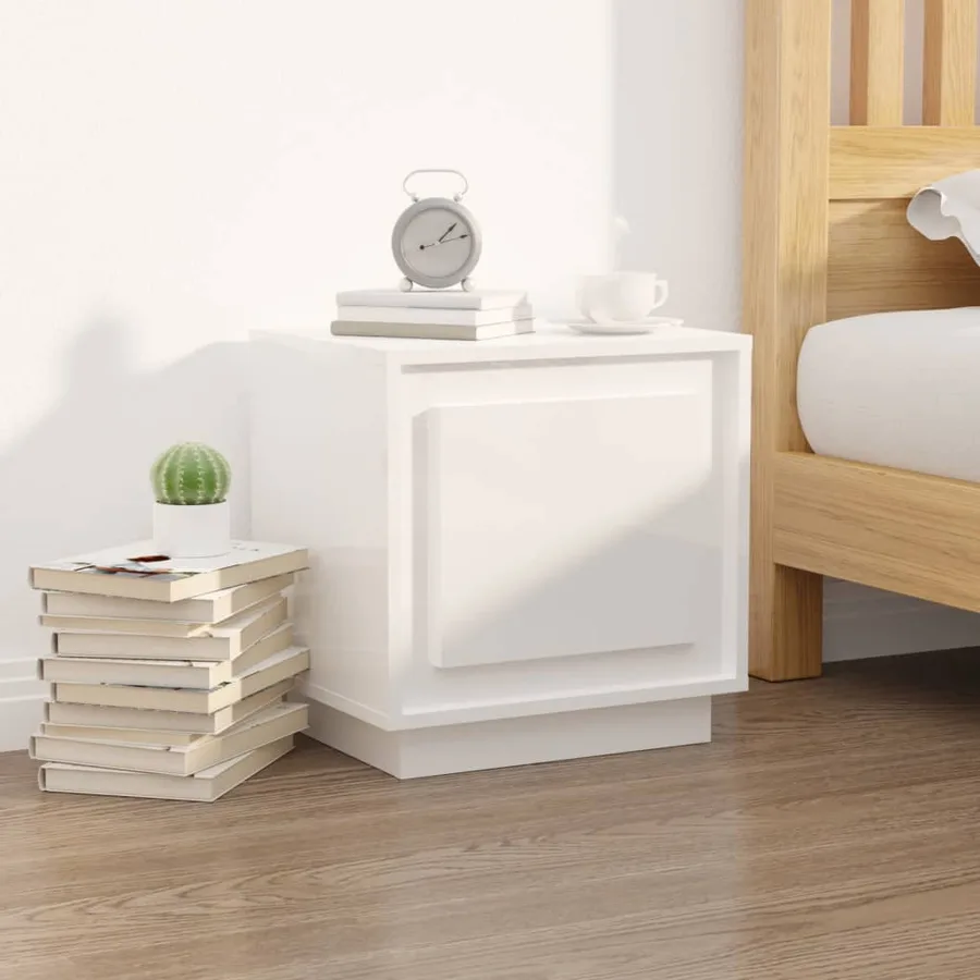 Tables de chevet 2pcs blanc brillant 44x35x45cm bois ingénierie - 3