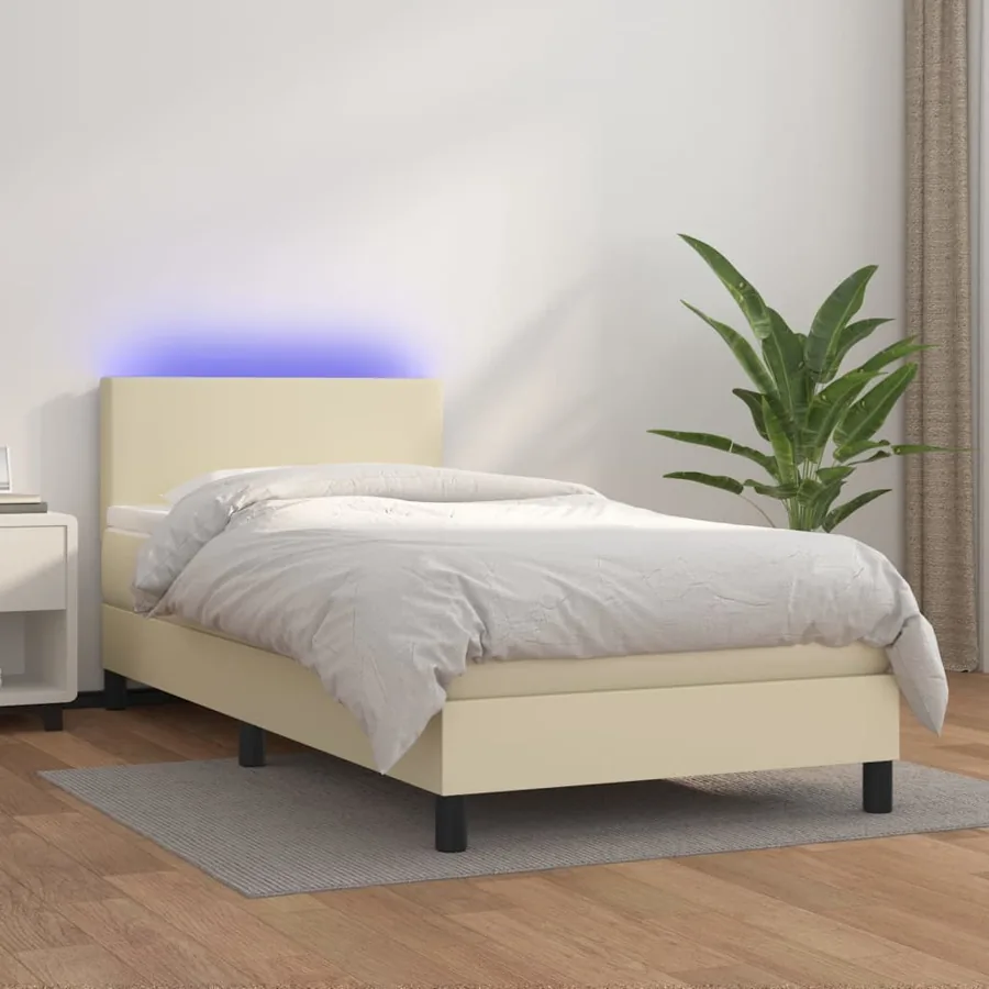 Sommier à lattes de lit avec matelas et LED Crème 80x200cm