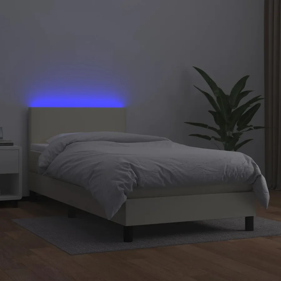 Sommier à lattes de lit avec matelas et LED Crème 80x200cm - 4