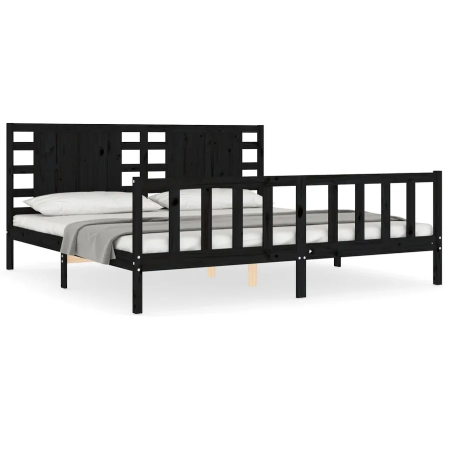 Cadre de lit sans matelas noir 200x200 cm bois massif de pin - 2