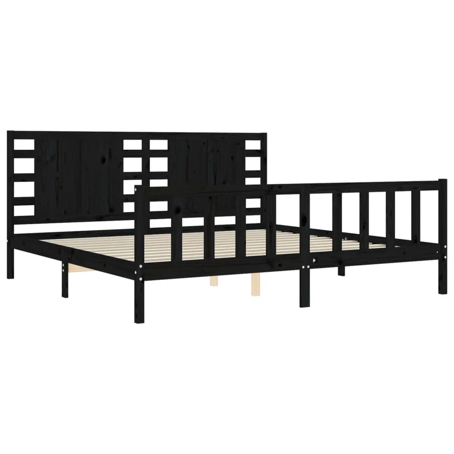 Cadre de lit sans matelas noir 200x200 cm bois massif de pin - 5