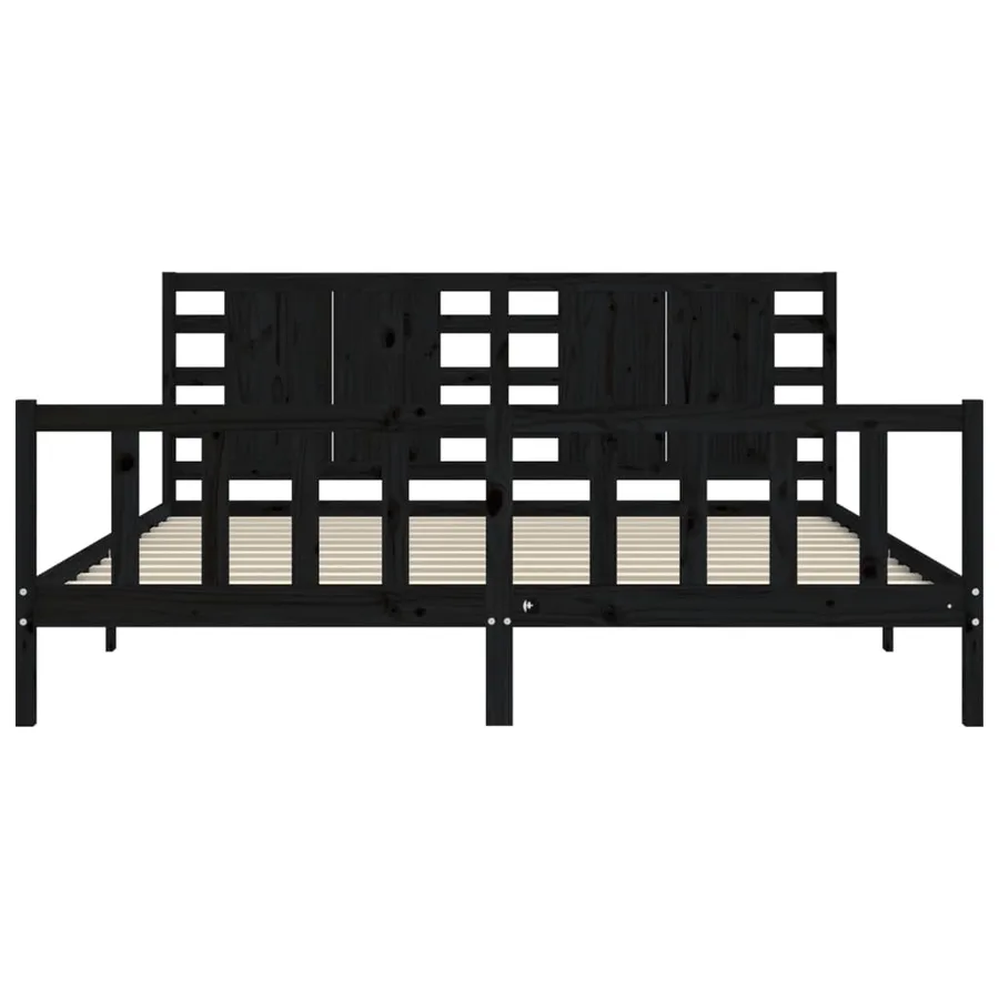 Cadre de lit sans matelas noir 200x200 cm bois massif de pin - 6