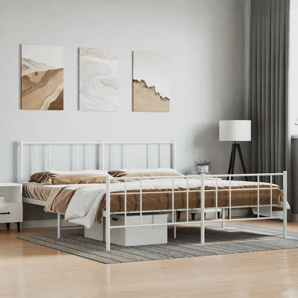Cadre de lit métal sans matelas et pied de lit blanc 180x200 cm