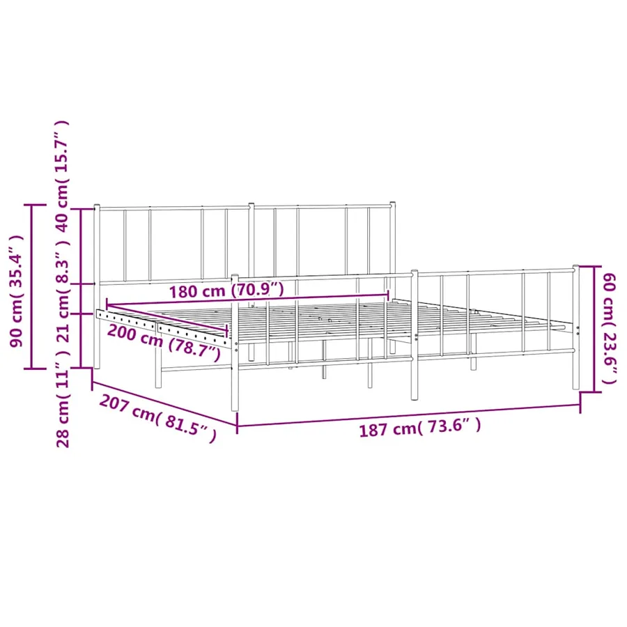 Cadre de lit métal sans matelas et pied de lit blanc 180x200 cm - 10