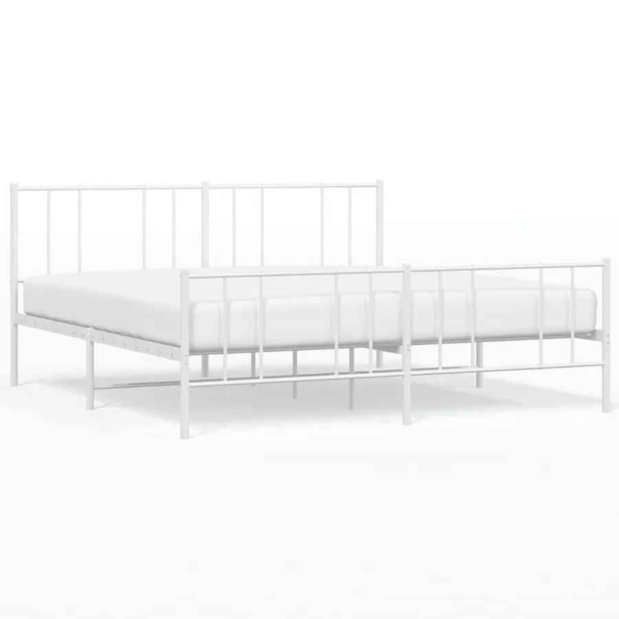 Cadre de lit métal sans matelas et pied de lit blanc 180x200 cm - 2
