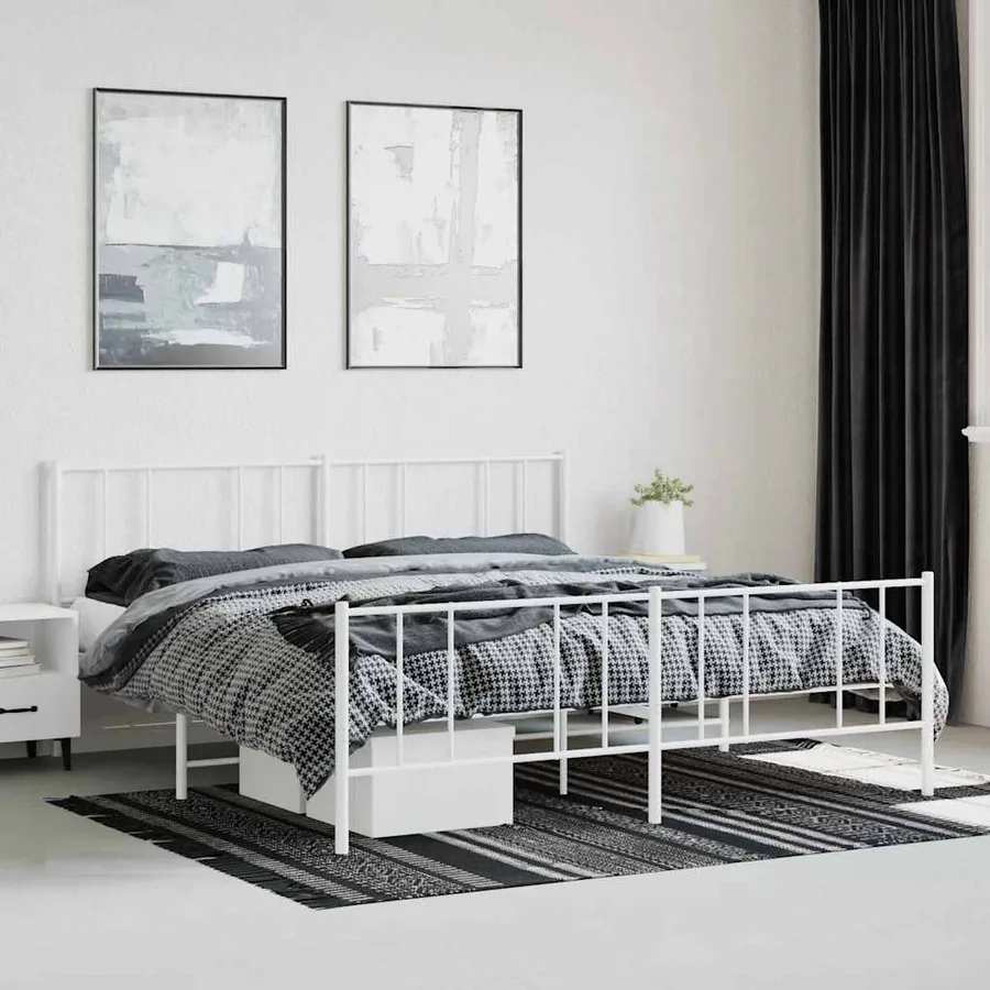 Cadre de lit métal sans matelas et pied de lit blanc 180x200 cm - 4
