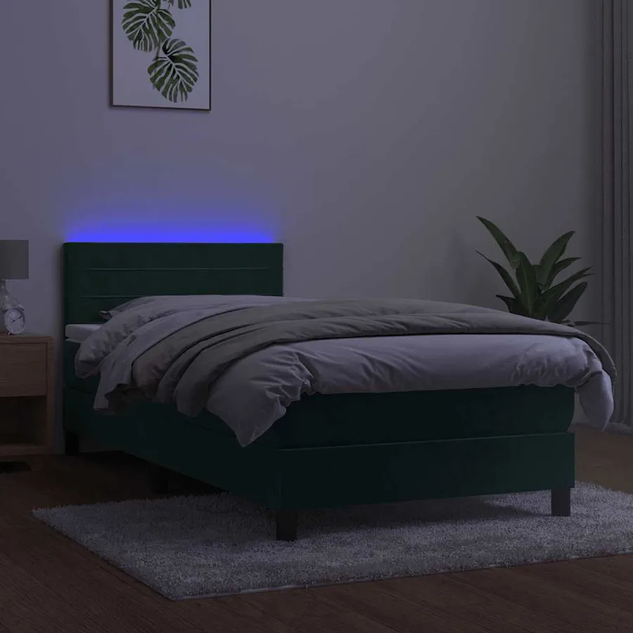 Sommier à lattes de lit avec matelas LED Vert foncé 100x200 cm - 4