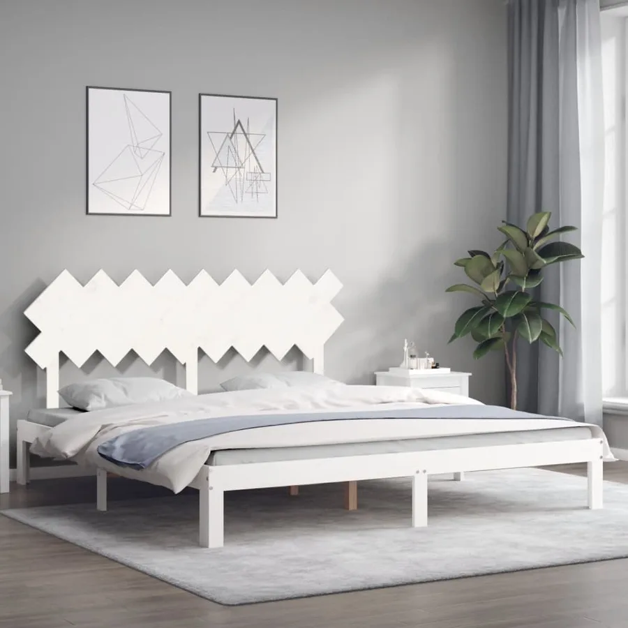 Cadre de lit sans matelas blanc bois massif de pin - 3