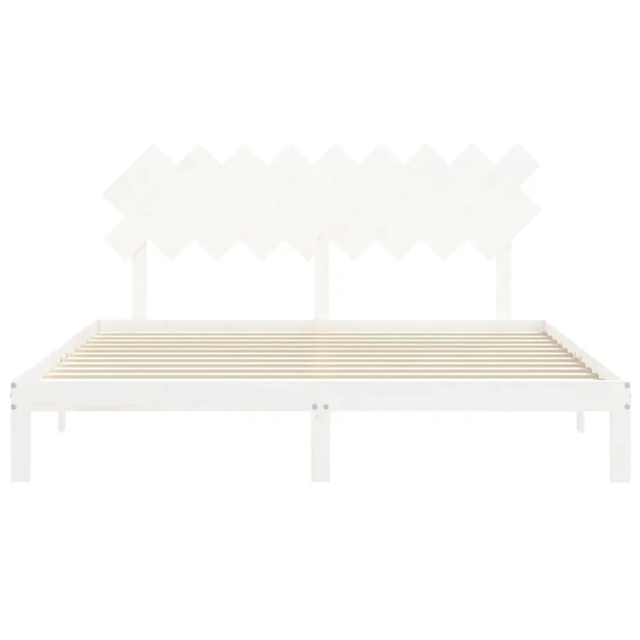 Cadre de lit sans matelas blanc bois massif de pin - 6