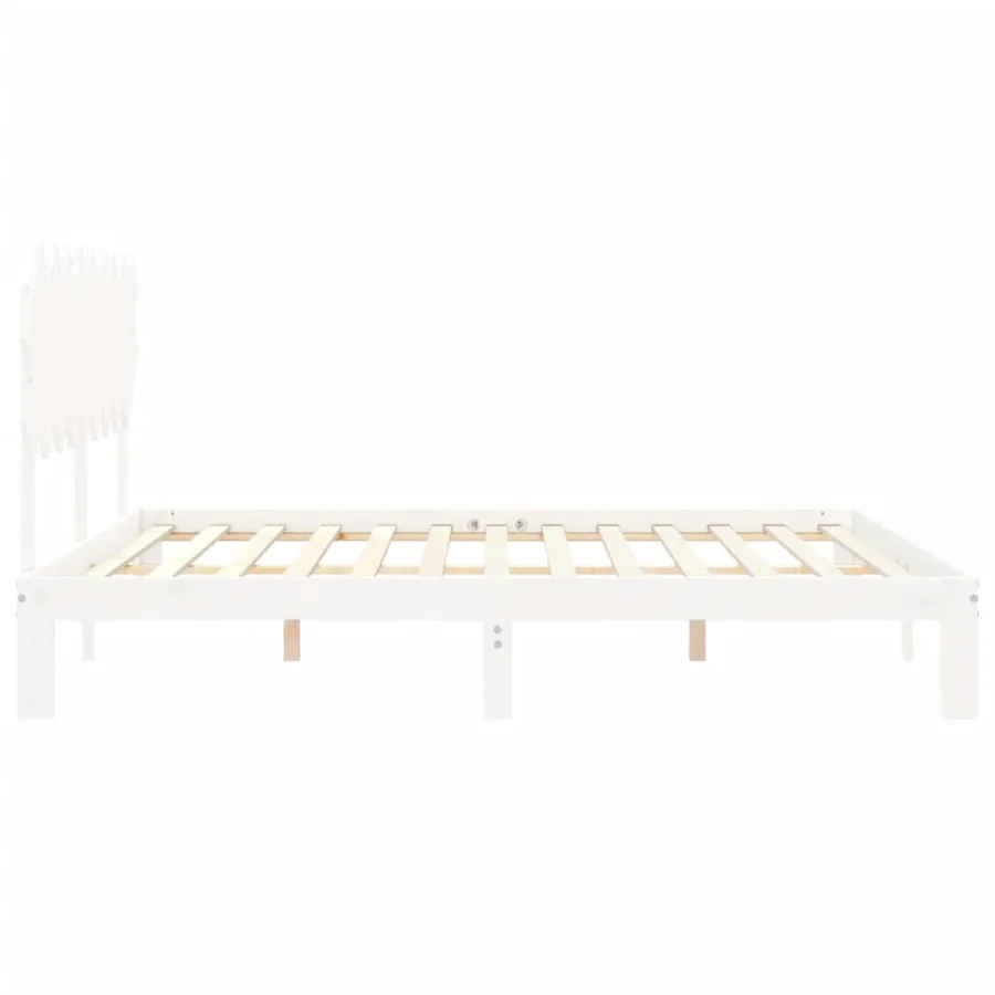 Cadre de lit sans matelas blanc bois massif de pin - 7