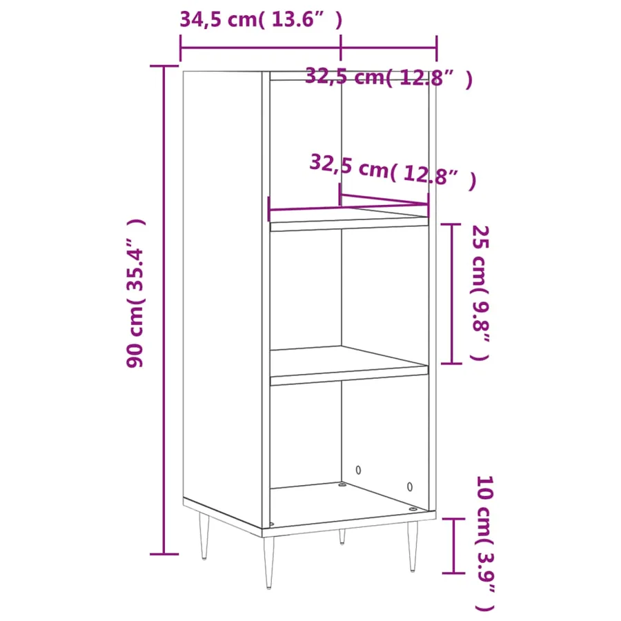 Buffet gris béton 34,5x32,5x90 cm bois d'ingénierie - 9
