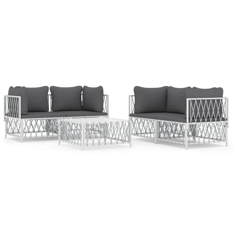 Salon de jardin avec coussins 5 pcs blanc acier - 2