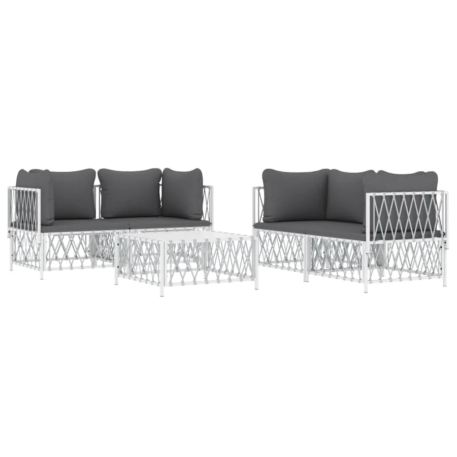 Salon de jardin avec coussins 5 pcs blanc acier - 3