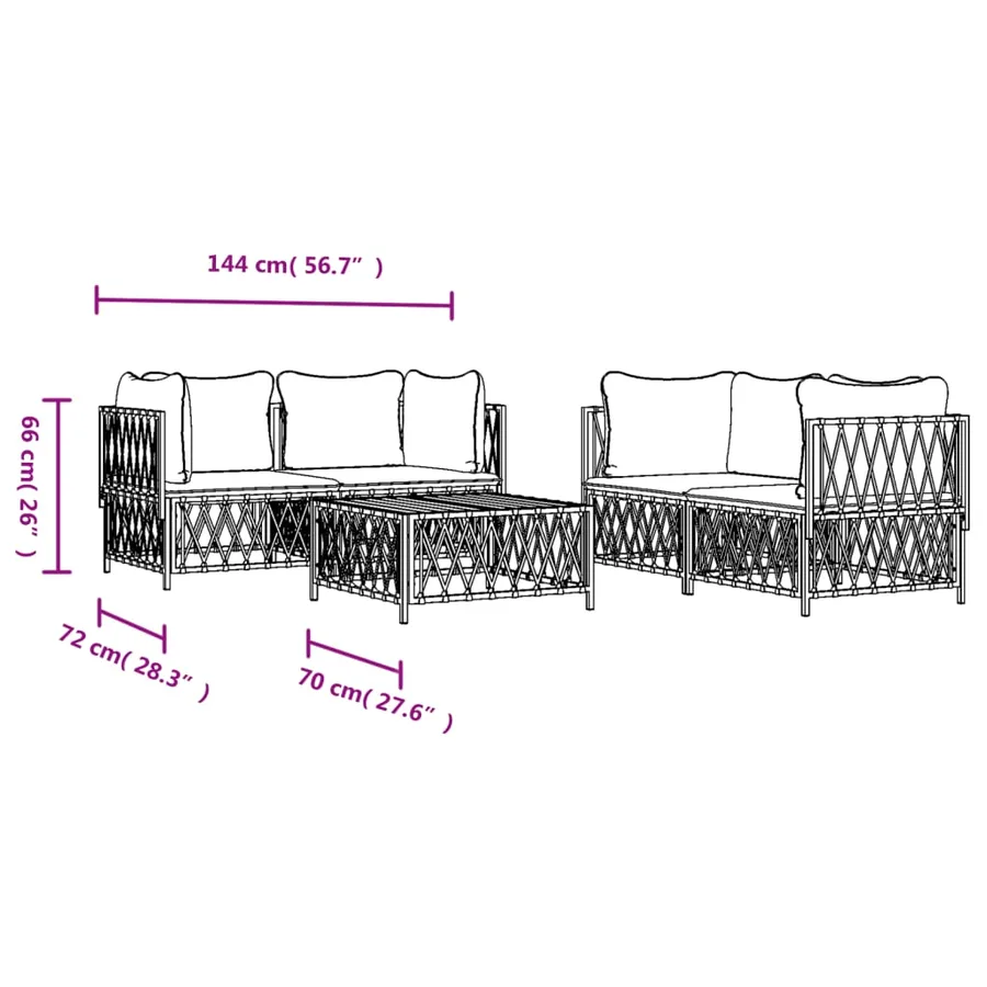 Salon de jardin avec coussins 5 pcs blanc acier - 8