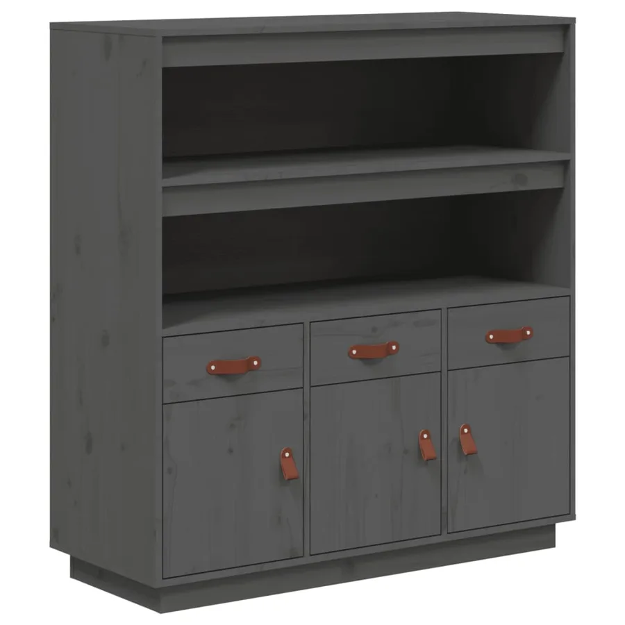 Buffet haut Gris 100x40x108,5 cm Bois massif de pin - 2