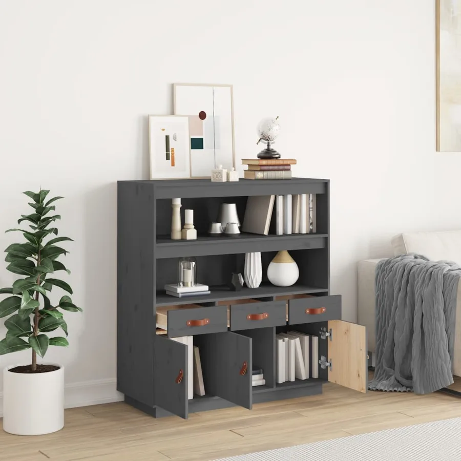 Buffet haut Gris 100x40x108,5 cm Bois massif de pin - 3