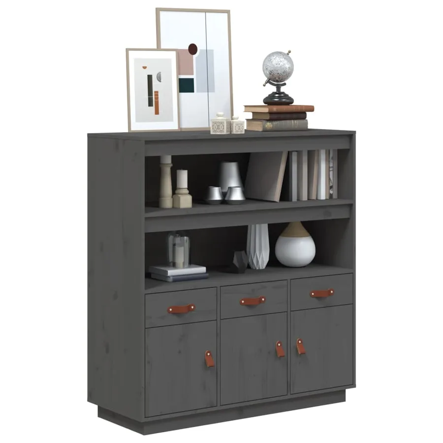 Buffet haut Gris 100x40x108,5 cm Bois massif de pin - 4