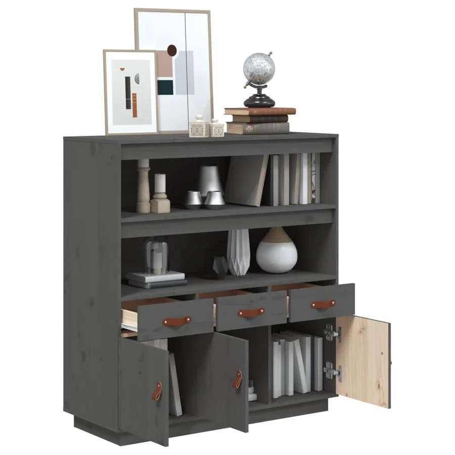 Buffet haut Gris 100x40x108,5 cm Bois massif de pin - 5