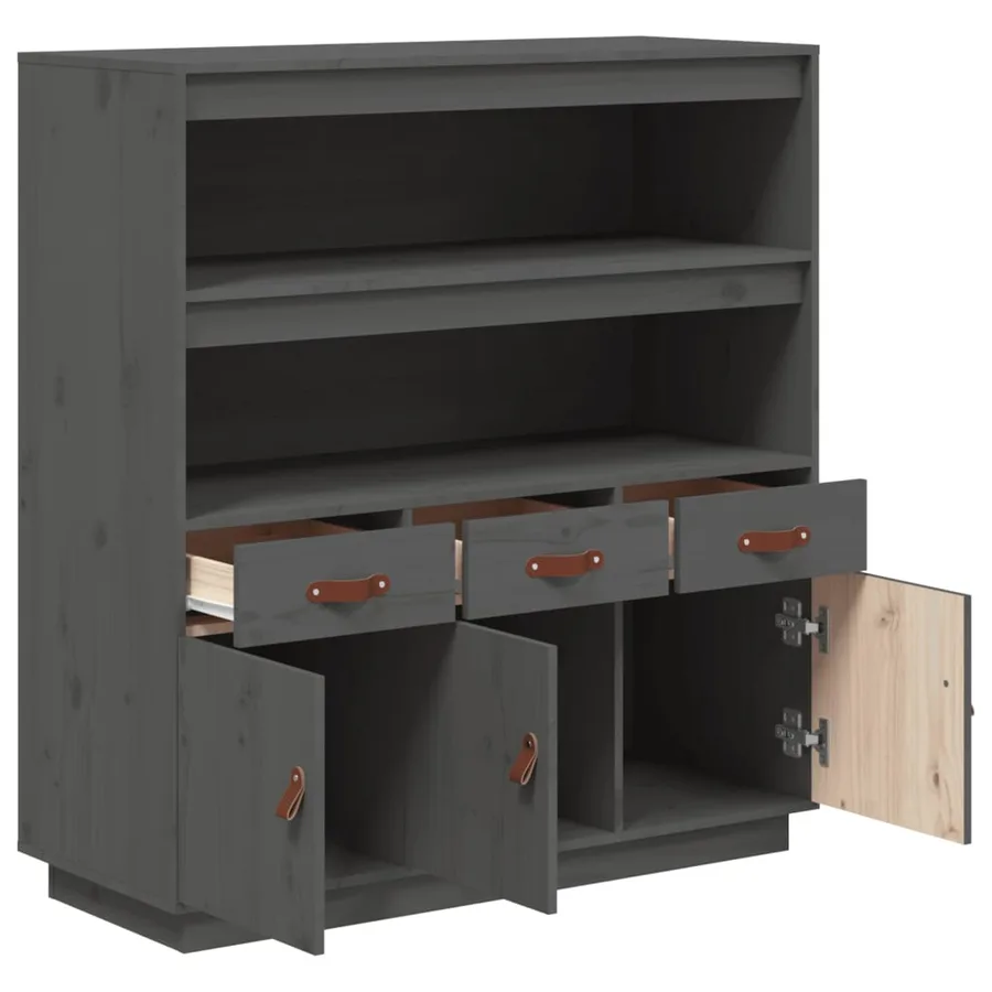 Buffet haut Gris 100x40x108,5 cm Bois massif de pin - 7