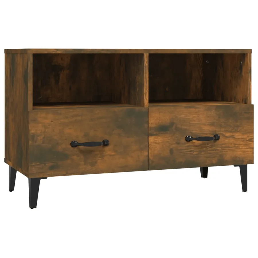 Meuble TV Chêne fumé 80x36x50 cm Bois d'ingénierie - 2