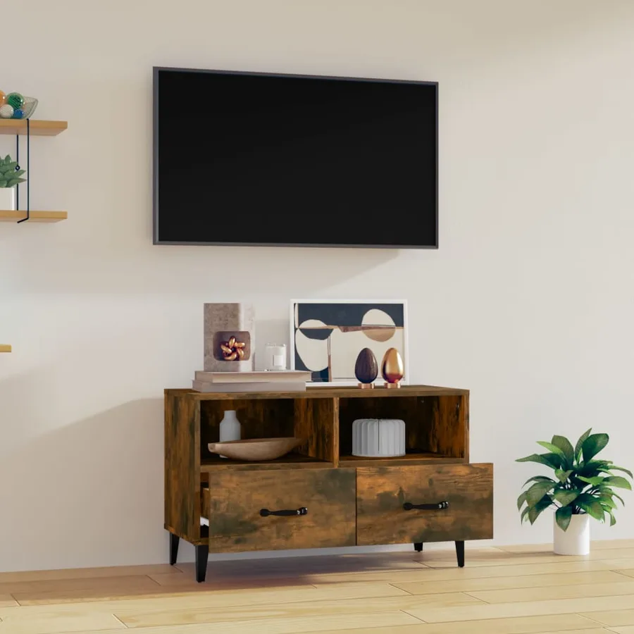 Meuble TV Chêne fumé 80x36x50 cm Bois d'ingénierie - 3