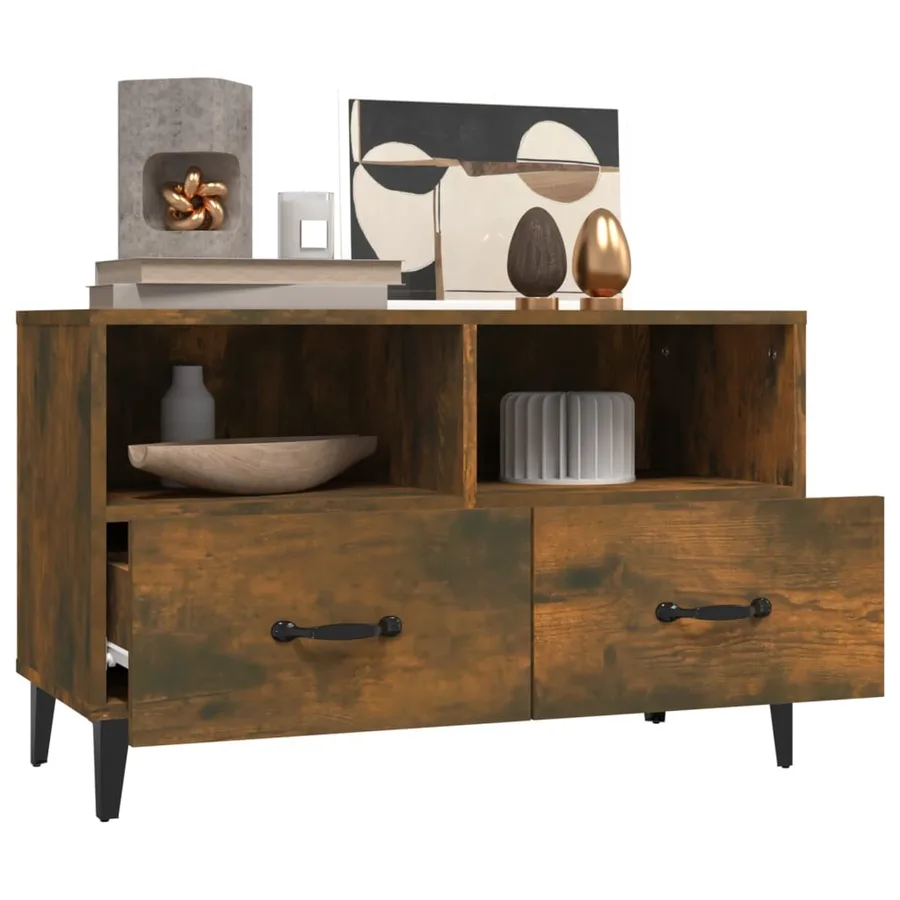 Meuble TV Chêne fumé 80x36x50 cm Bois d'ingénierie - 5