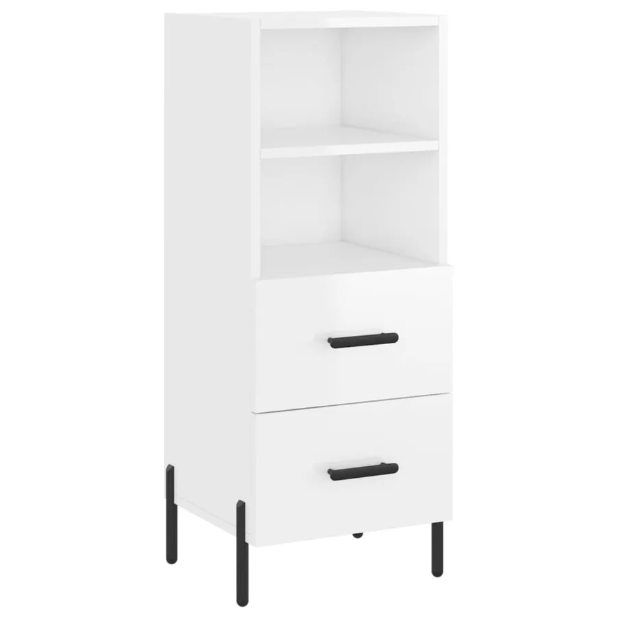 Buffet Blanc brillant 34,5x34x90 cm Bois d'ingénierie - 2