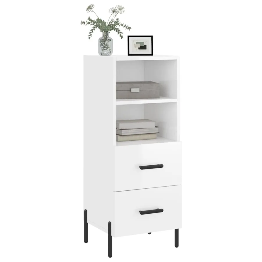 Buffet Blanc brillant 34,5x34x90 cm Bois d'ingénierie - 3