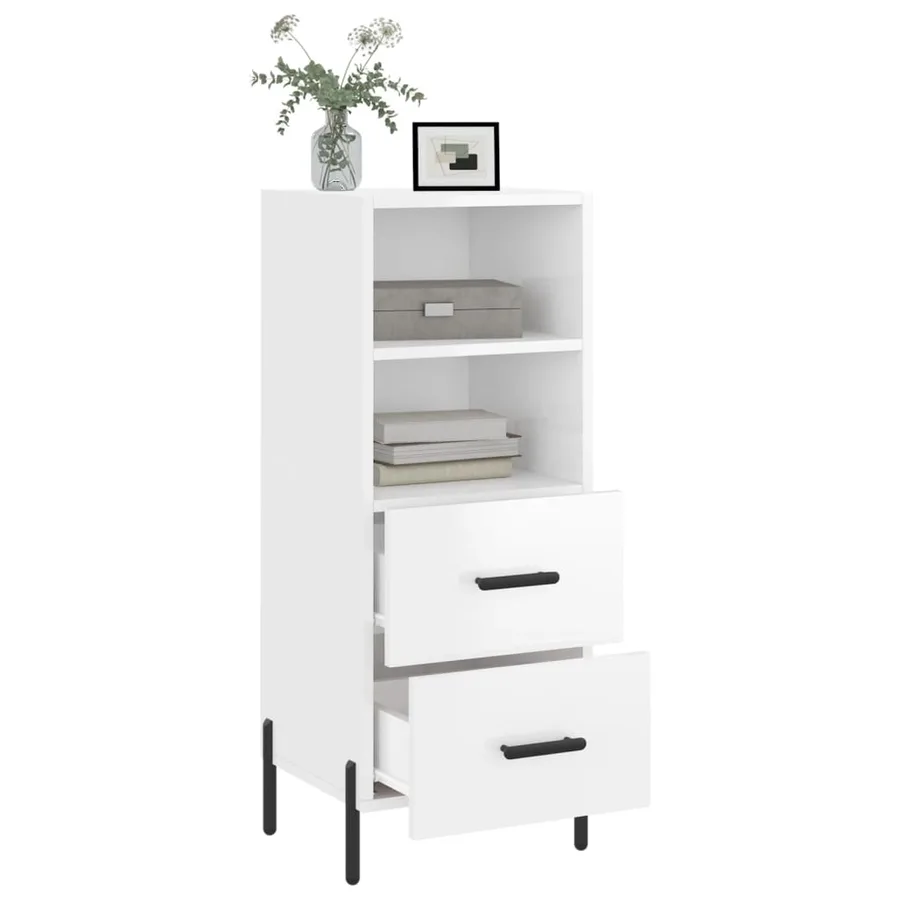 Buffet Blanc brillant 34,5x34x90 cm Bois d'ingénierie - 4