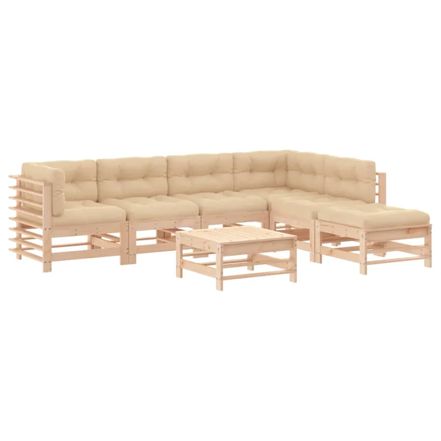 Salon de jardin 7 pcs avec coussins bois massif - 2