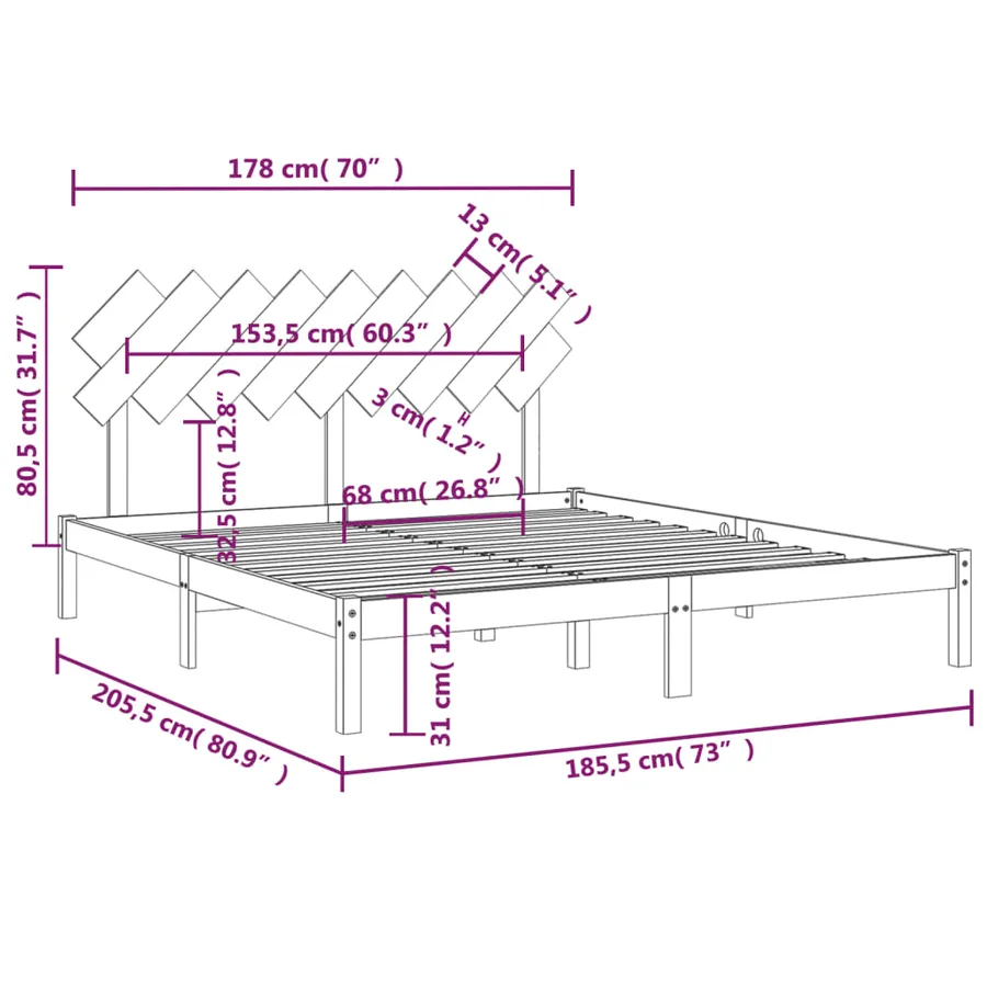 Cadre de lit sans matelas blanc 180x200 cm bois massif - 6