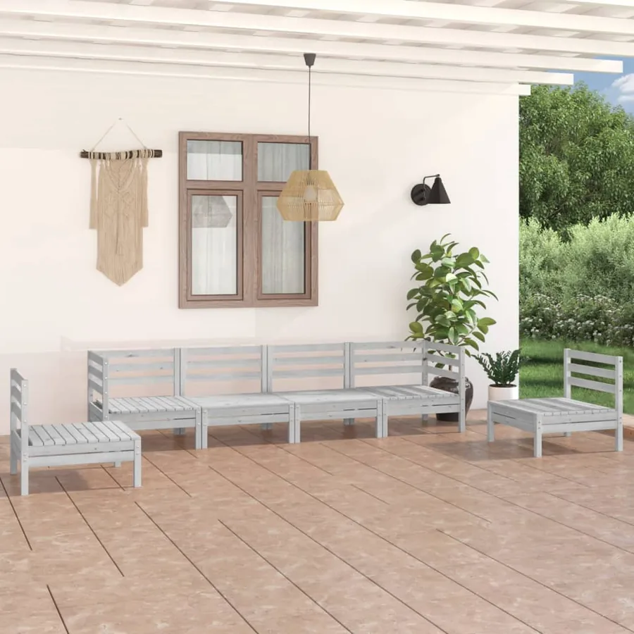Salon de jardin 6 pcs Blanc Bois de pin massif