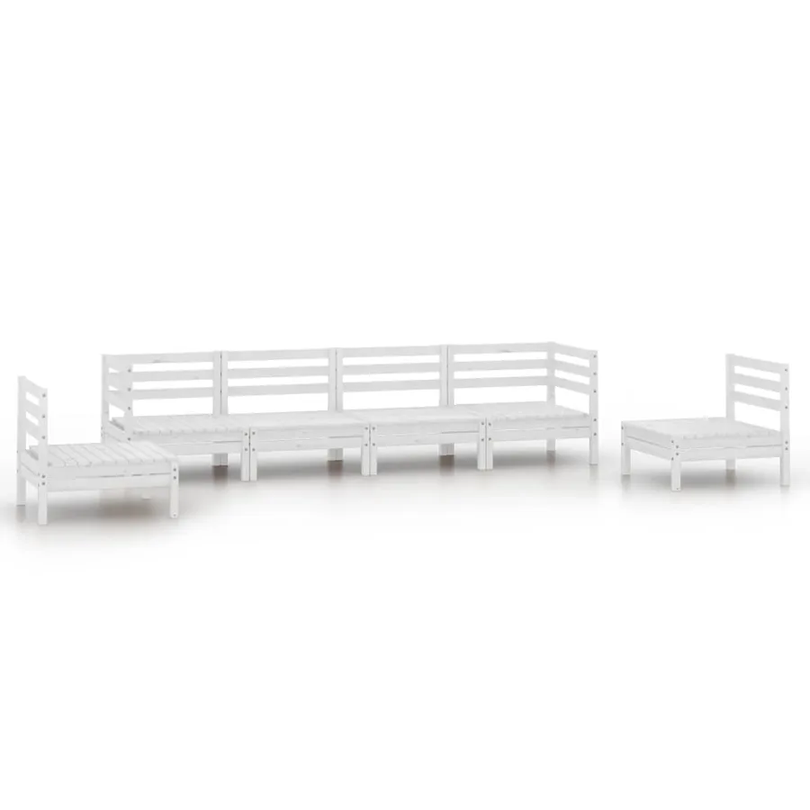 Salon de jardin 6 pcs Blanc Bois de pin massif - 2