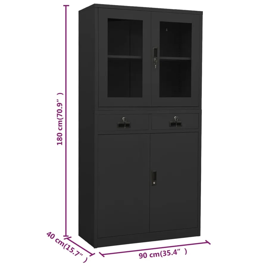 Armoire de bureau Anthracite 90x40x180 cm Acier et verre trempé - 11