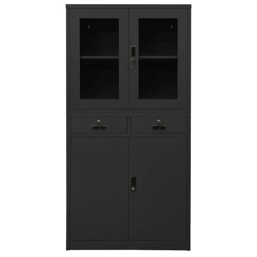 Armoire de bureau Anthracite 90x40x180 cm Acier et verre trempé - 2