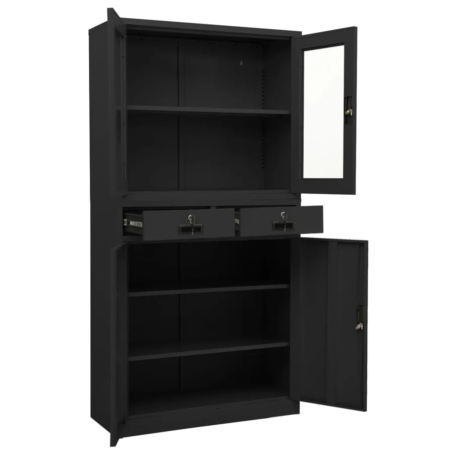 Armoire de bureau Anthracite 90x40x180 cm Acier et verre trempé - 6