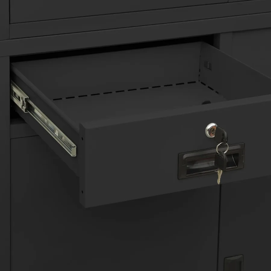 Armoire de bureau Anthracite 90x40x180 cm Acier et verre trempé - 9