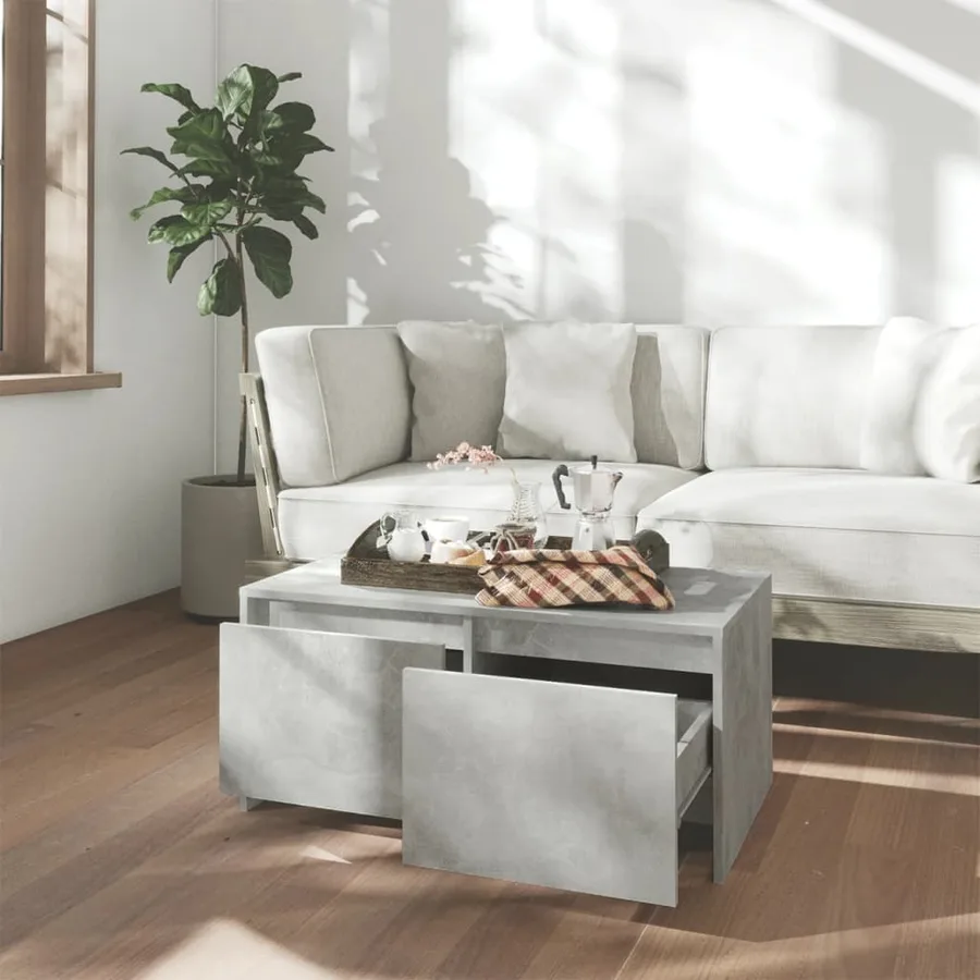 Table basse gris béton 90x50x41,5 cm bois d'ingénierie - 3