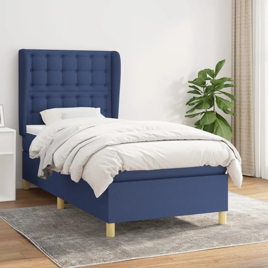 Sommier à lattes de lit avec matelas Bleu 90x200 cm Tissu