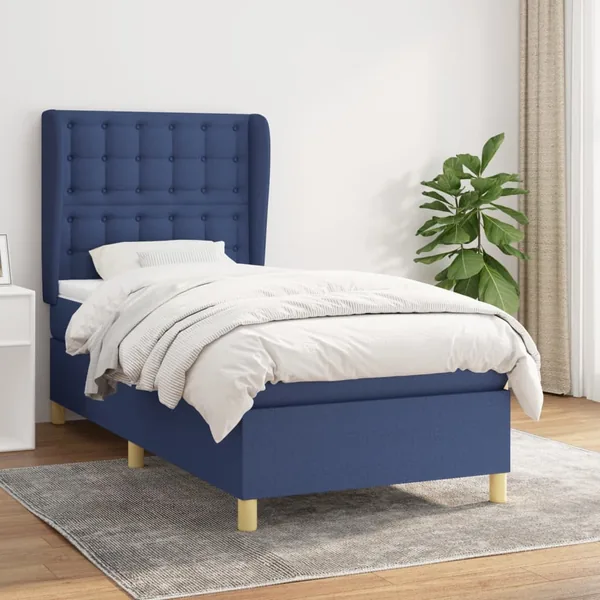 Sommier à lattes de lit avec matelas Bleu 90x200 cm Tissu